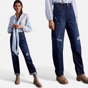 Anthropologie Pilcro The Bow Boyfriend Distressed Jeans Dark Blue Size 26